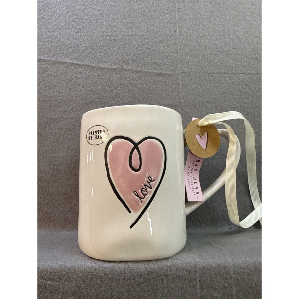 Rae Dunn Hand Painted Coffee Mug Heart Love  Etched On Side New With Tag